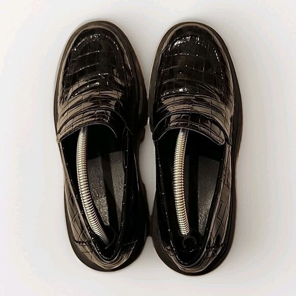 LONDON REBEL Womens (38) 7.5US Black Patent Penny Loafers Slip On Shoes Punk 90s - Picture 4 of 11